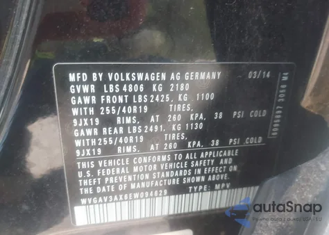 2014 Volkswagen Tiguan R-Line z USA, uszkodzony, nr VIN WVGAV3AX6EW094629